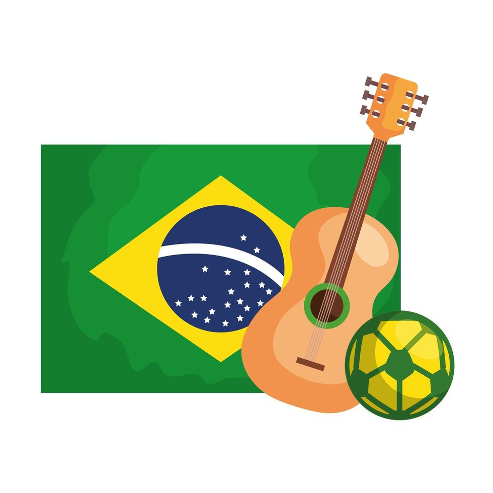 gitaar en bal voetbal met vlag Brazilië geïsoleerd pictogram vector