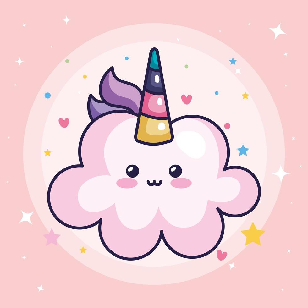 wolk eenhoorn kawaii-stijl met schattige decoratie vector