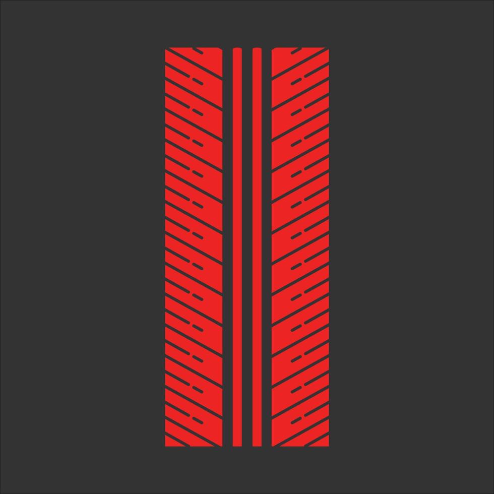 band loopvlak rood rgb kleur icoon. gedetailleerde auto-, motorbandensporen. directionele auto wiel spoor met dunne groeven. auto bandenspoor. geïsoleerde vectorillustratie op zwarte achtergrond vector