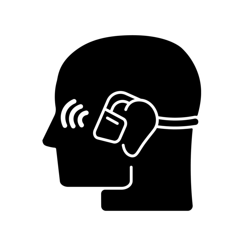 open oor draadloze hoofdtelefoon zwart glyph-pictogram vector