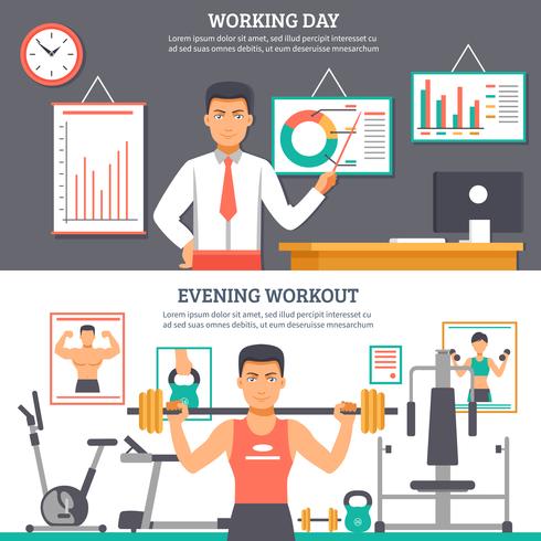 Man dagelijkse routine Banner Set vector