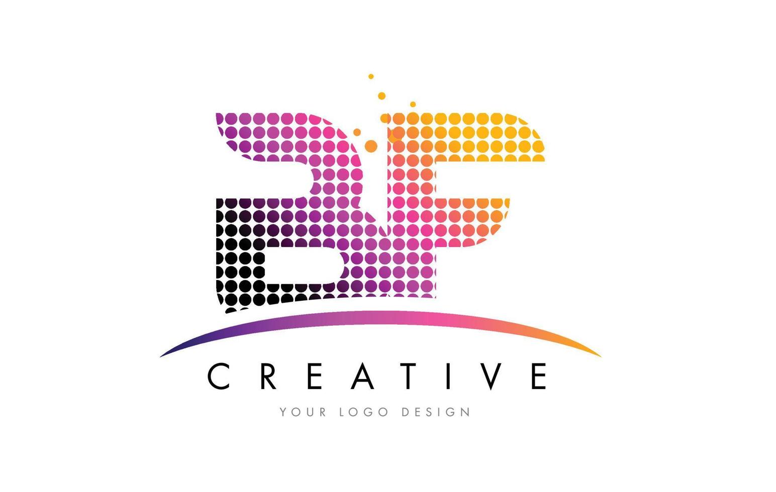bf bf letter logo-ontwerp met magenta stippen en swoosh vector