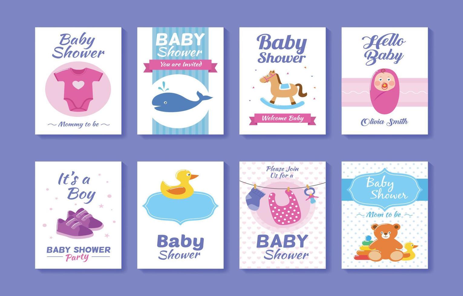 set baby shower wenskaarten en uitnodigingskaarten of flyer vector