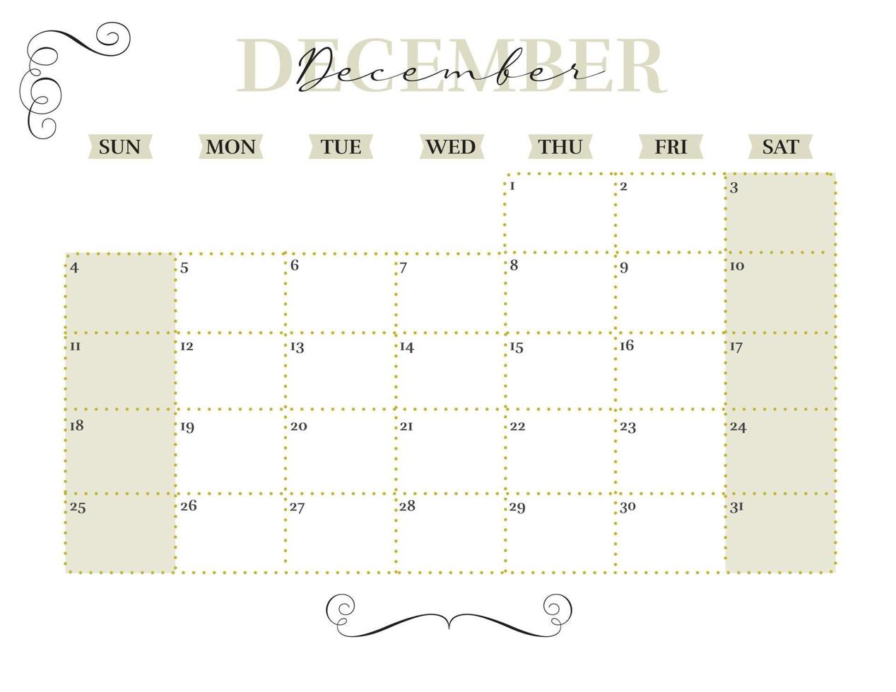 december elegante 2022 maandelijkse kalenderplanner afdrukbaar vector