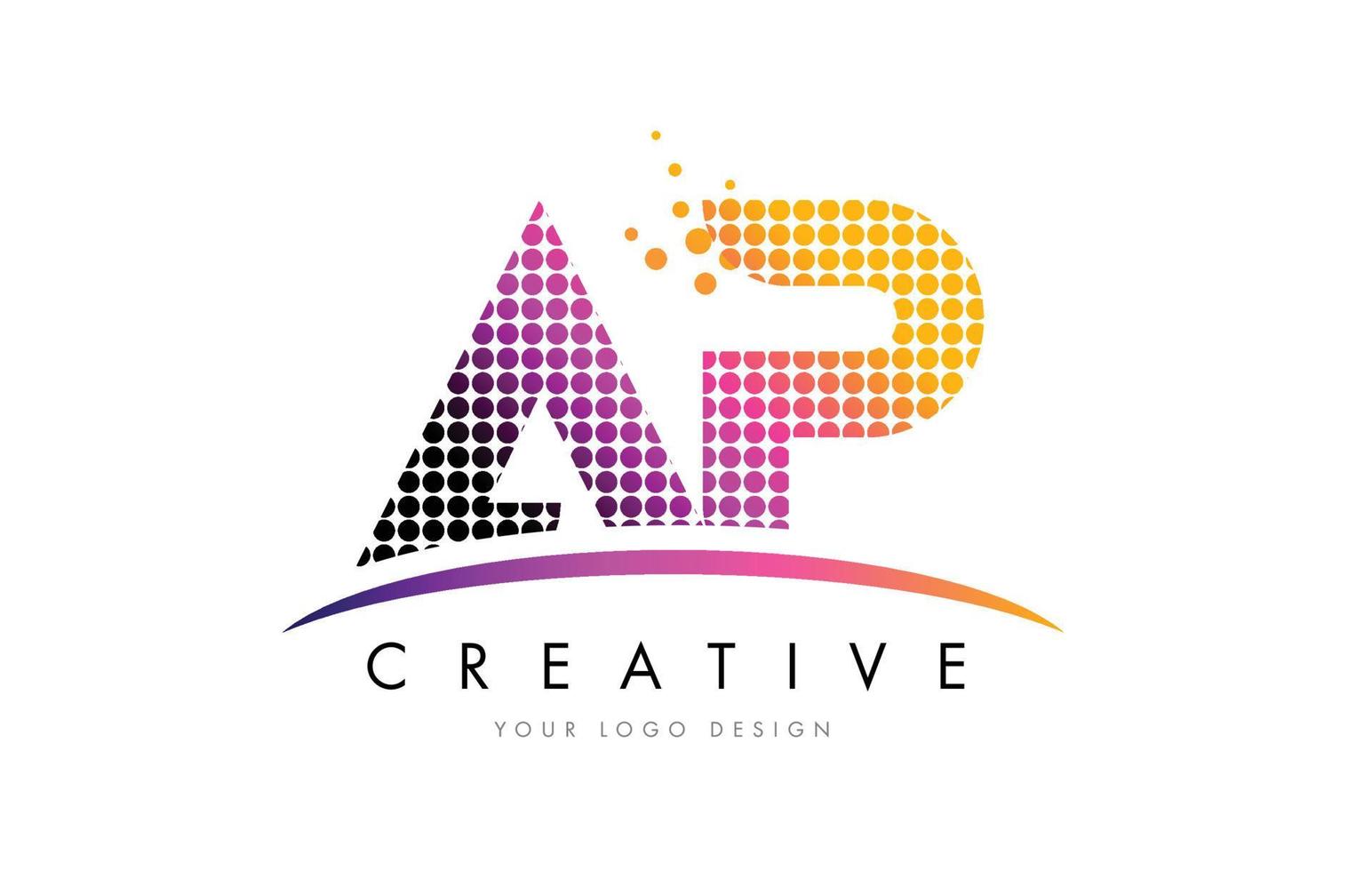 ap ap letter logo-ontwerp met magenta stippen en swoosh vector