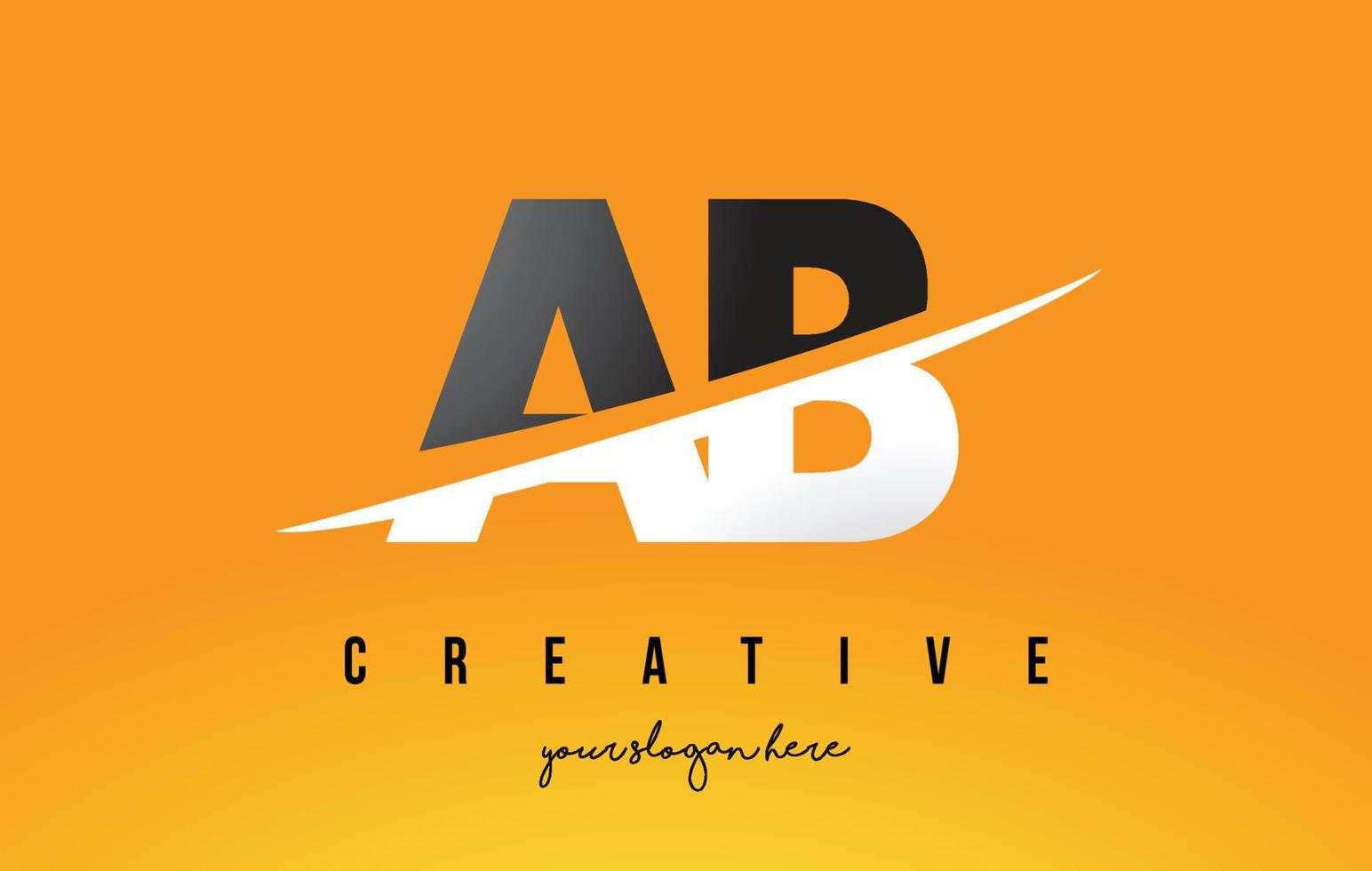 ab ab letter modern logo-ontwerp met gele achtergrond en swoosh. vector