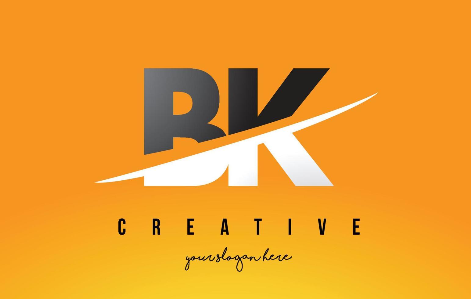 bk bk letter modern logo-ontwerp met gele achtergrond en swoosh. vector