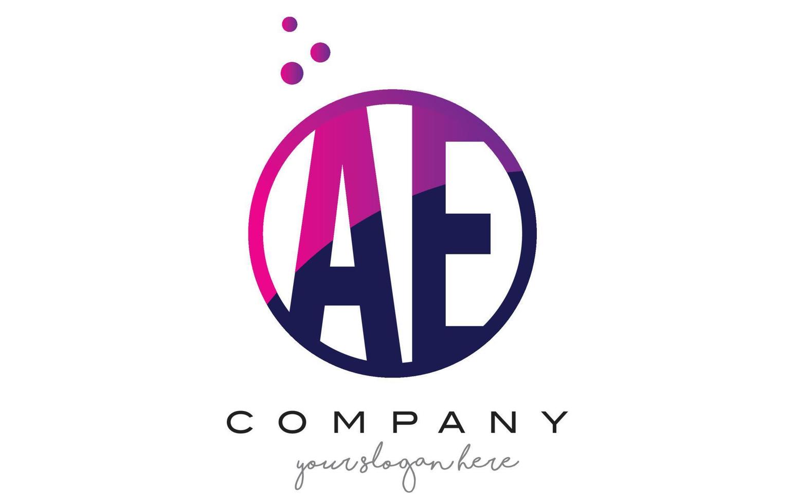 ae advertentie cirkel letter logo-ontwerp met paarse stippen bubbels vector