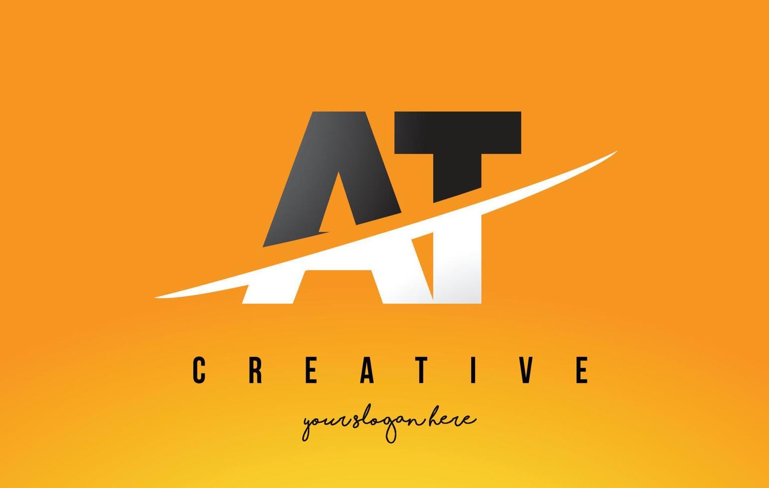 at at letter modern logo-ontwerp met gele achtergrond en swoosh. vector