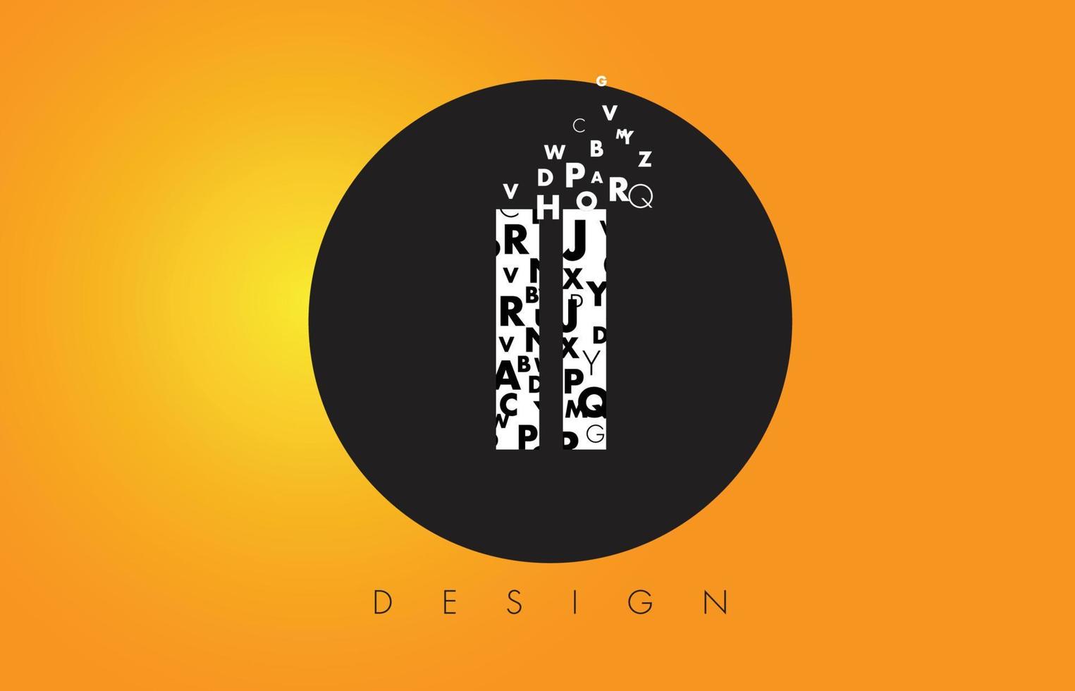 ii ii-logo gemaakt van kleine letters met zwarte cirkel en gele achtergrond. vector
