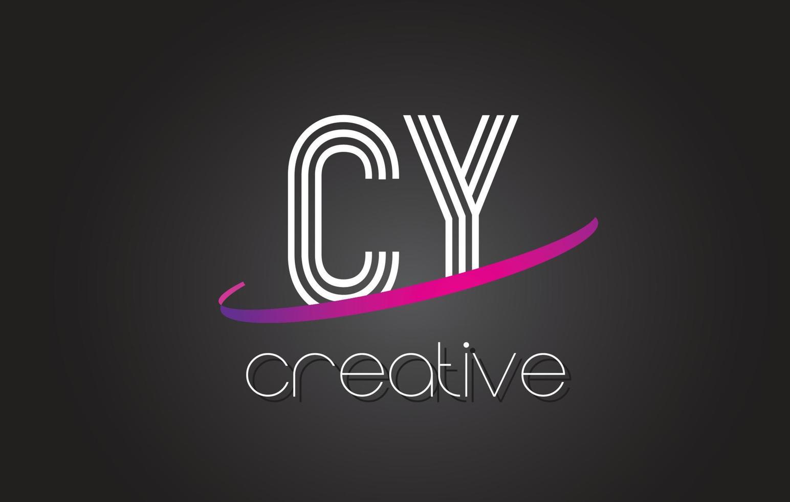 cy cy letter logo met lijnen ontwerp en paarse swoosh. vector