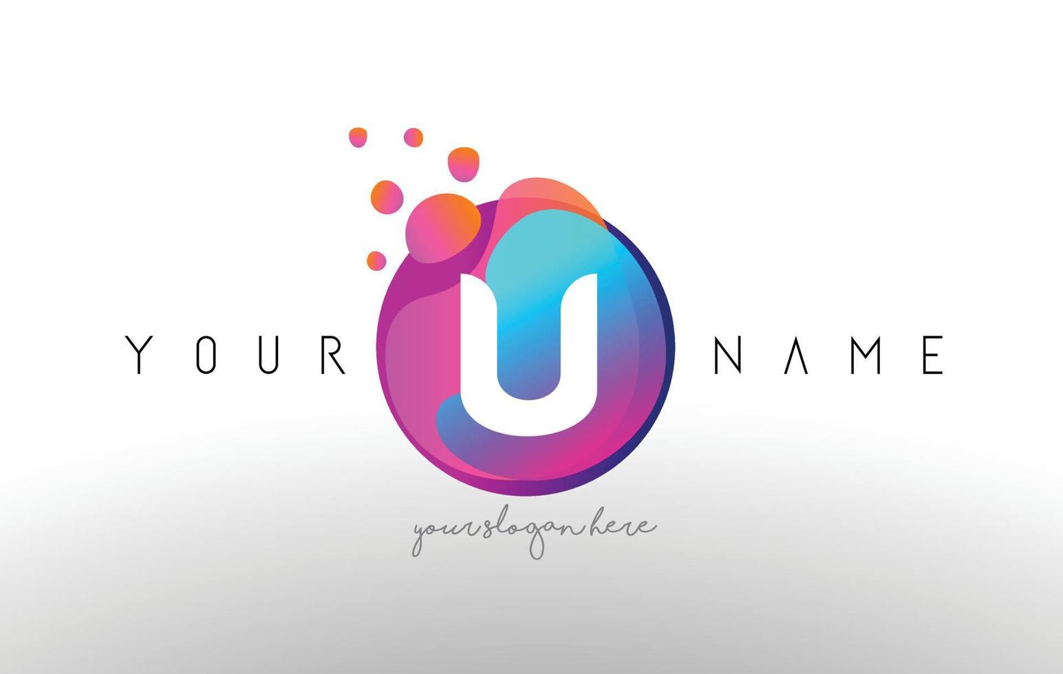 u stippen letter logo met bubbels. een letterontwerpvector met levendige gekleurde deeltjes. vector