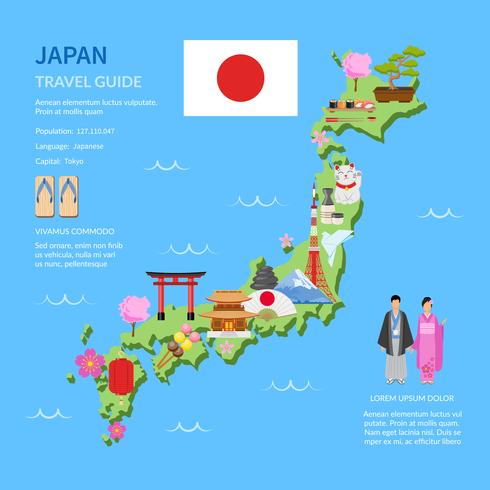 Reis Japan gids vlakke kaart Poster vector