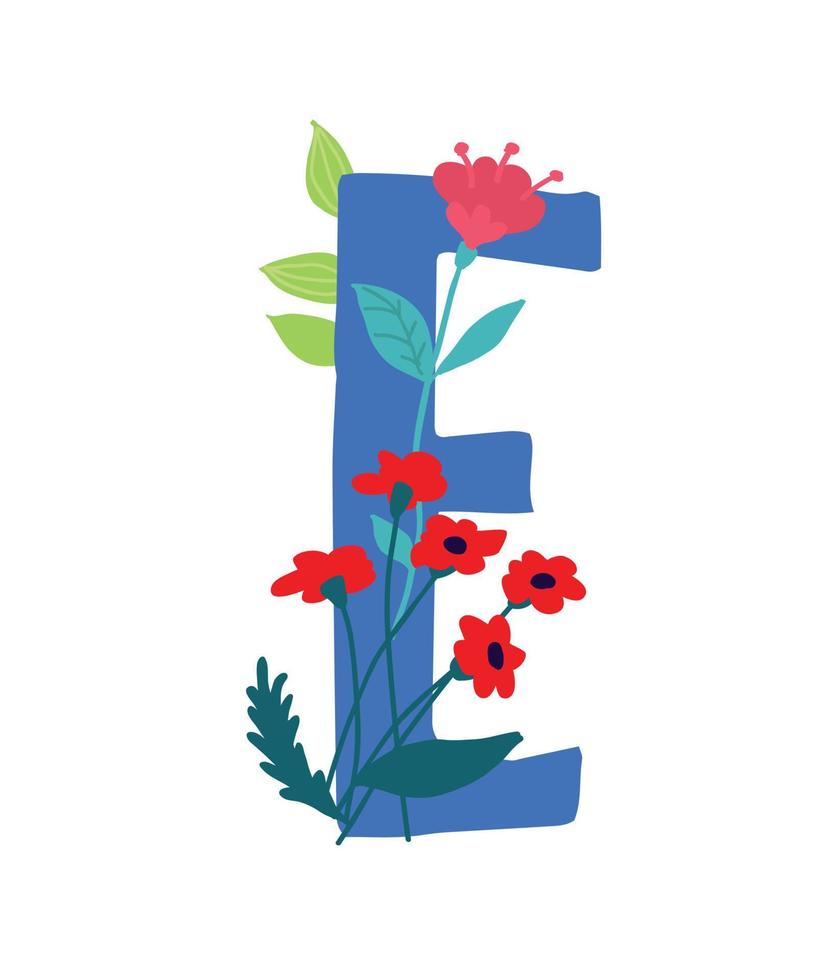 illustratie van de letter in planten en bloemen. vector. monogram voor banner, wenskaart. samenstelling van boeketten en planten, herbarium. cartoon-stijl. het beeld van zomer en lente. vector