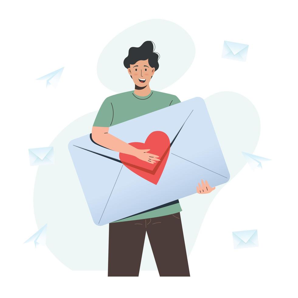 man met de valentijn envelop. een liefdesbrief. Valentijnsdag concept vector