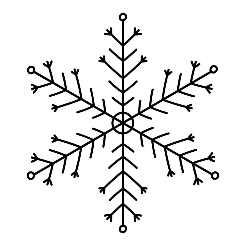 sneeuwvlok doodle geïsoleerd op een witte achtergrond. vector handgetekende illustratie. perfect voor vakantie- en kerstontwerpen, kaarten, logo, decoraties.