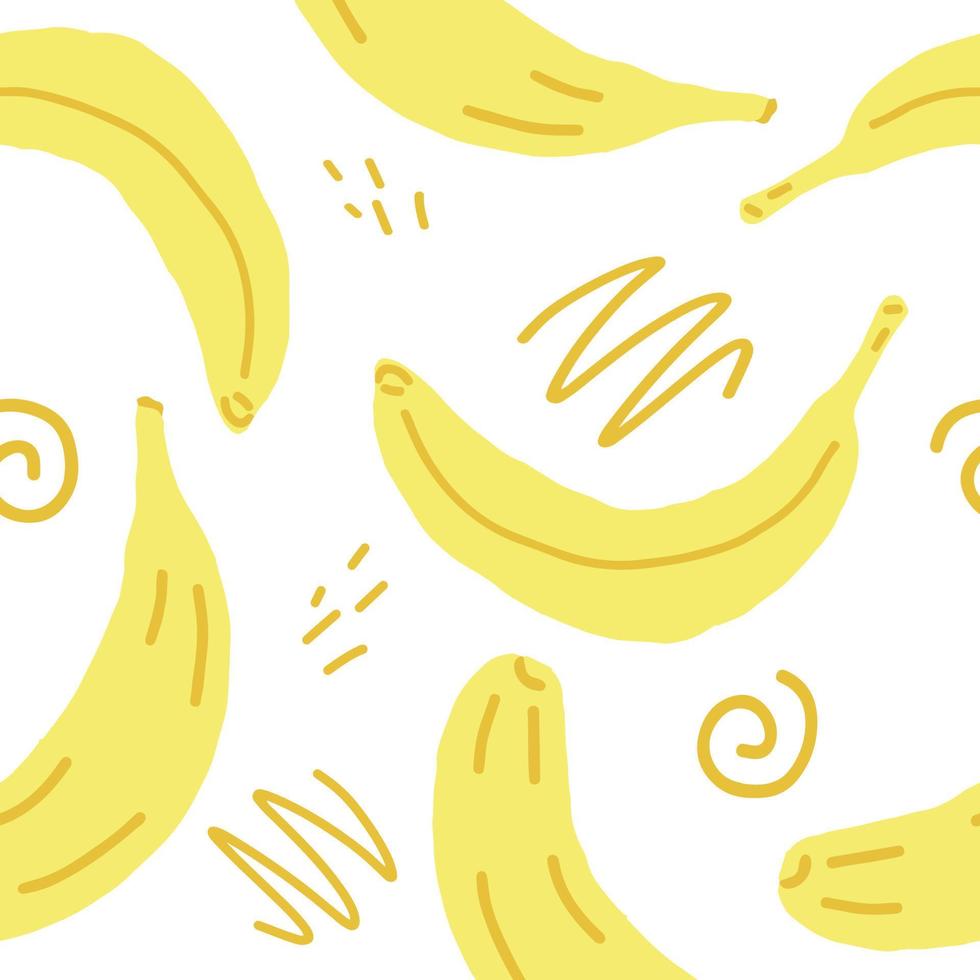 bananen plakjes en doodles vector naadloze patroon. hand getekend. illustratie voor behang, inpakpapier, textiel, achtergrond. geel sappig zomerfruit