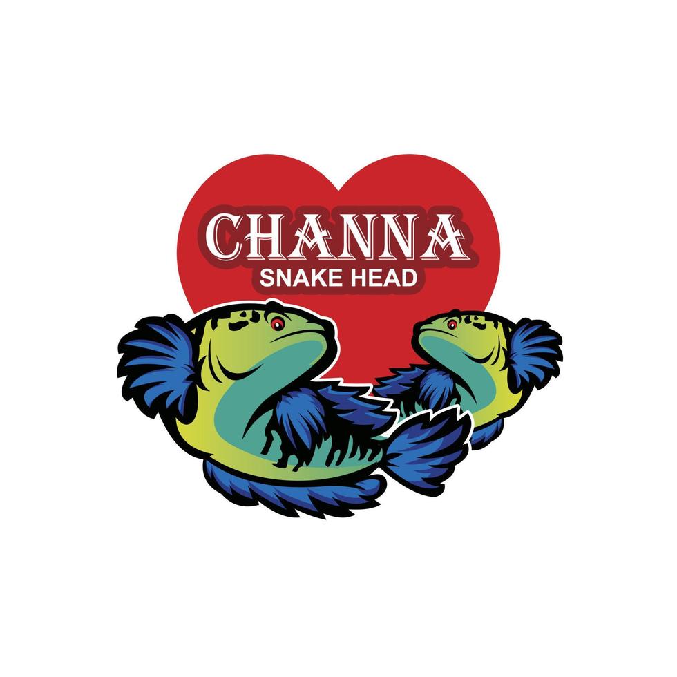 slang hoofd vis channa limbata, grote van channa vis mascotte, vector illustraties
