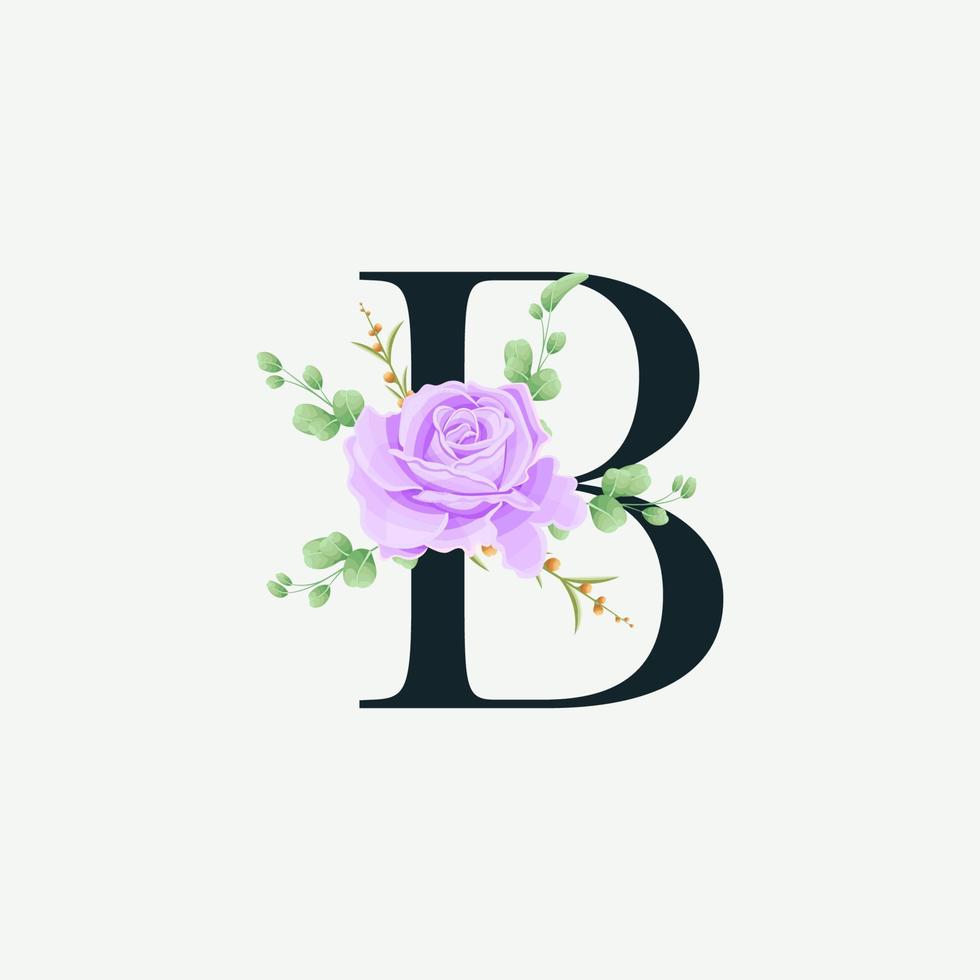 mooie b alfabet met florale logo decoratie sjabloon. luxe lettertype met groene bladeren embleem botanische vectorillustratie. vector