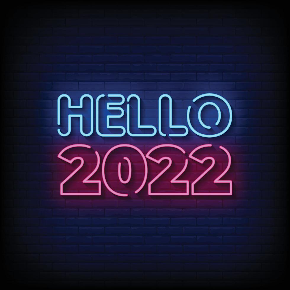 hallo 2022 neonreclame stijl tekst vector
