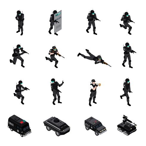 Special Weapons Unit Isometric Icons Collection vector