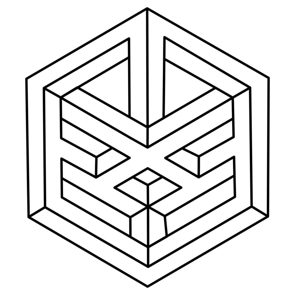 onmogelijke zeshoek. optische illusie vorm. onmogelijke geometrische figuur. vector