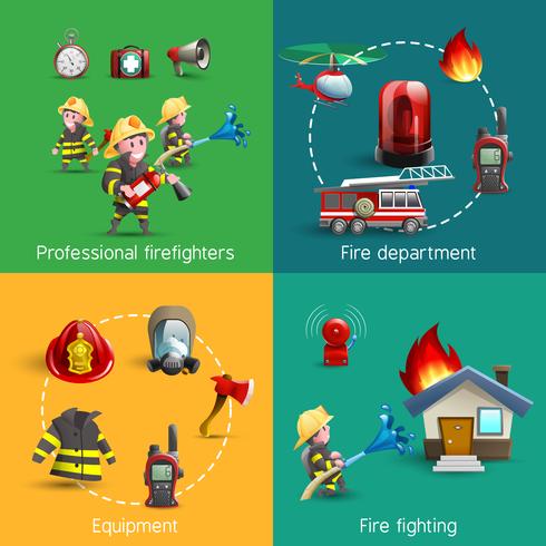 Fire Fighters 4 Icons Square-samenstelling vector