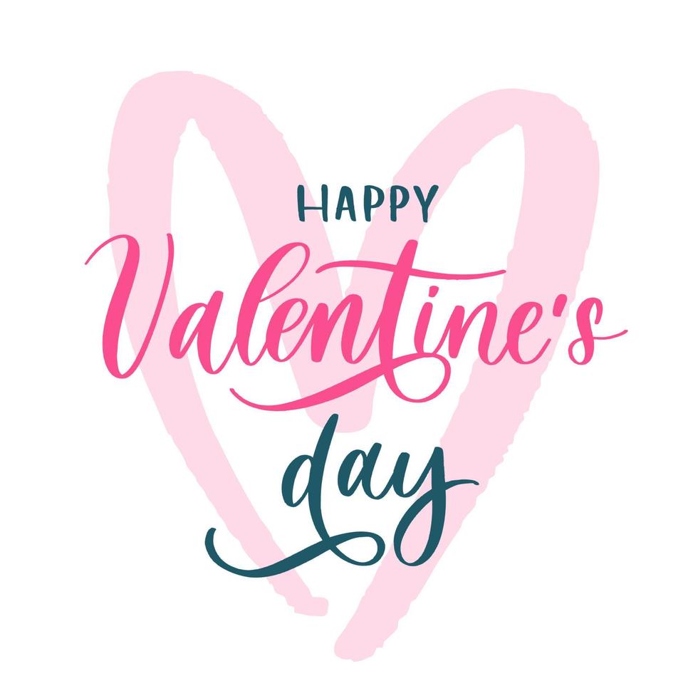 happy Valentijnsdag achtergrond met belettering en roze hart. kerstkaart illustratie op witte achtergrond. vector