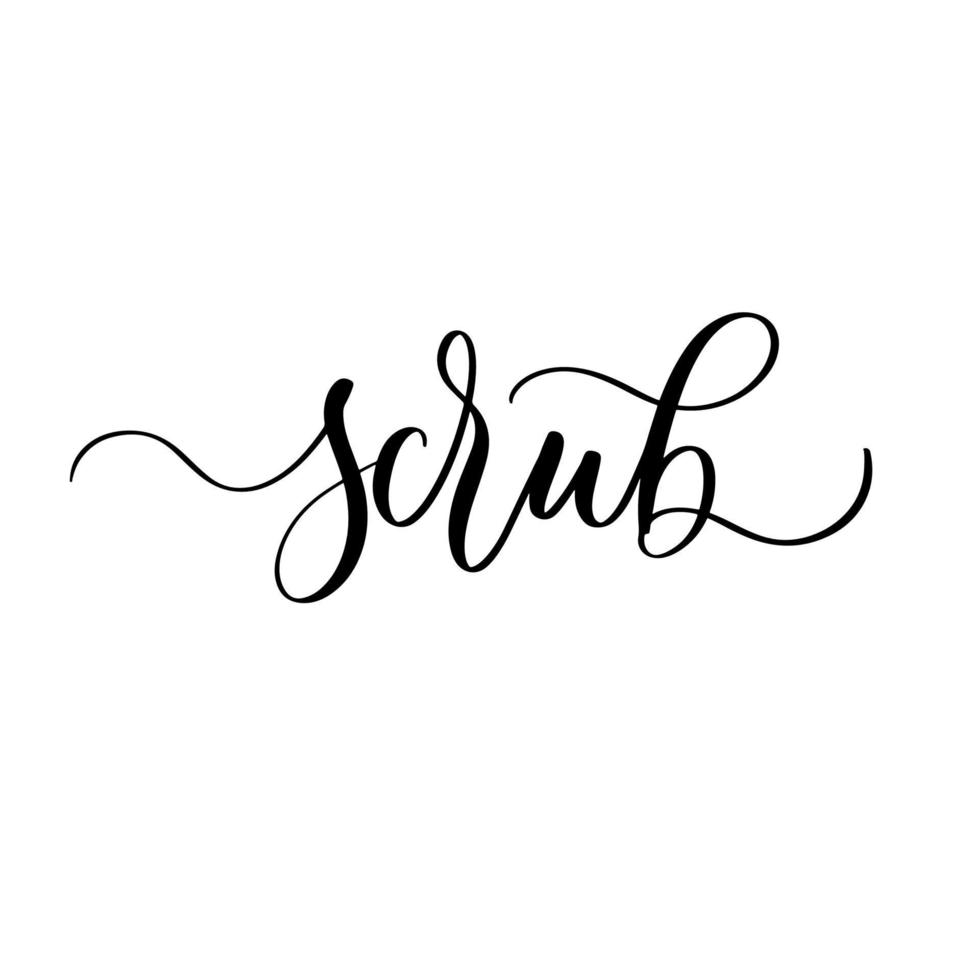 scrub - kalligrafische belettering inscriptie. cosmetica verpakking labelontwerp, persoonlijke verzorging. vector