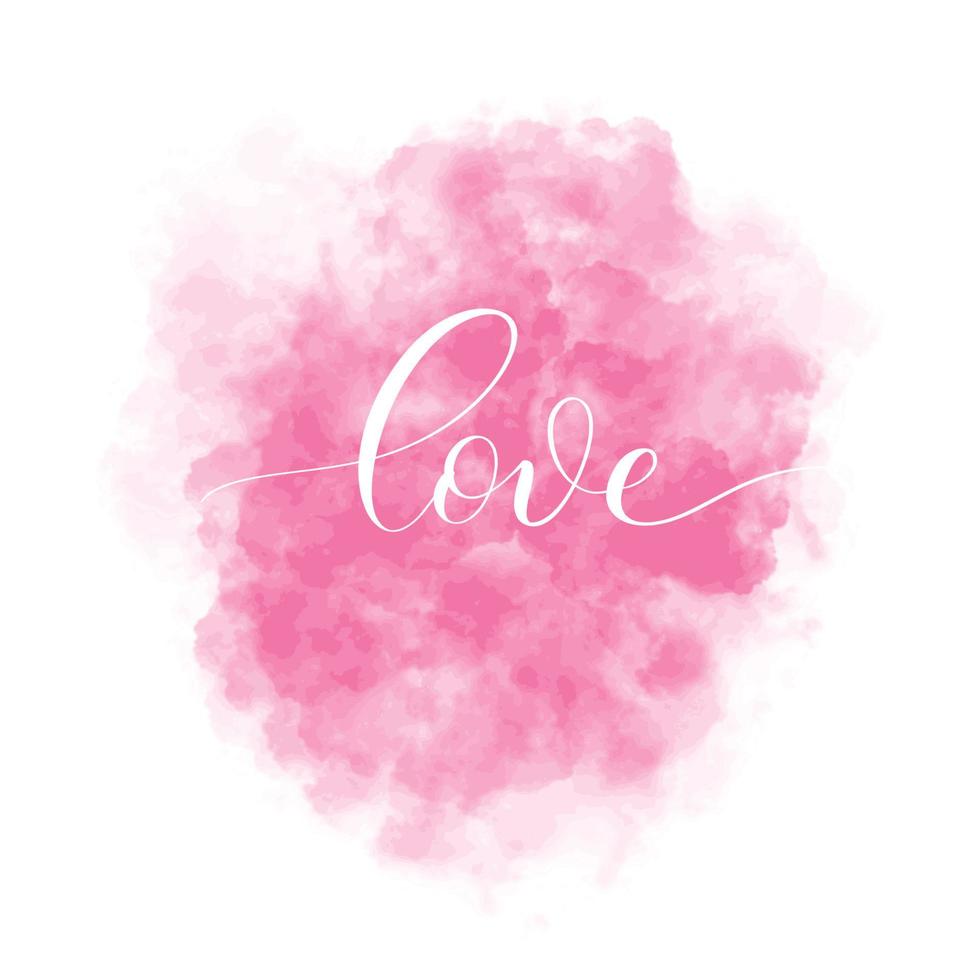 Valentijnsdag achtergrond met roze aquarel vlek en belettering inscriptie liefde. interieur kaart illustratie. vector