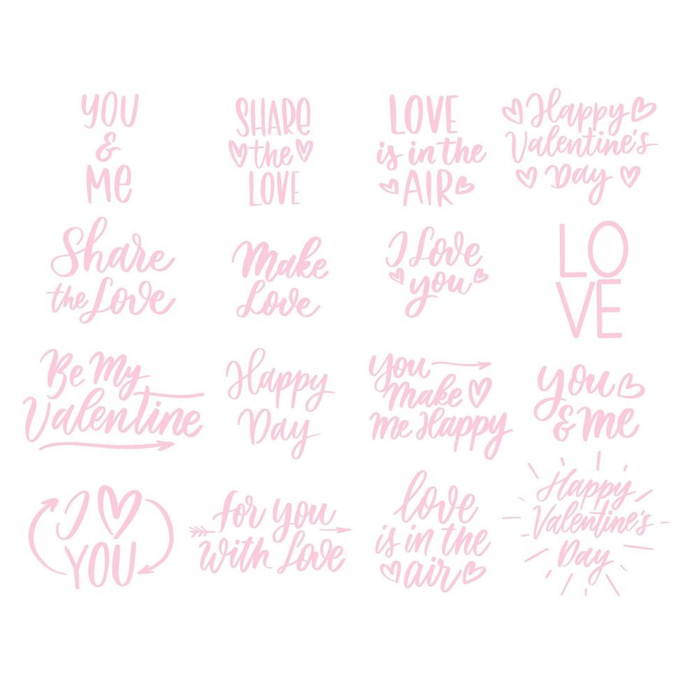 Valentijnsdag set belettering inscripties. liefde kaart. vector