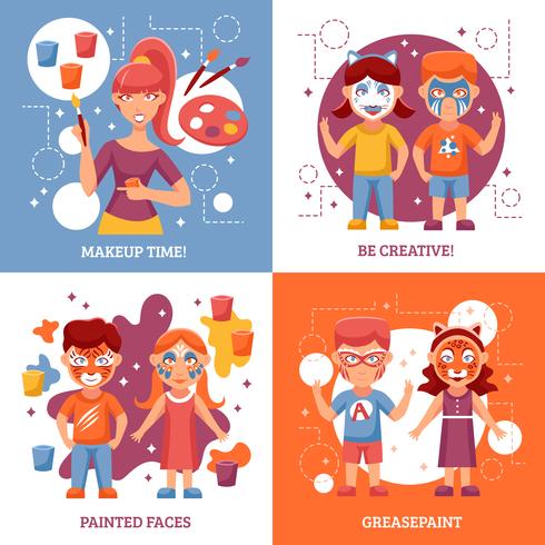 Kinderen met geschilderde gezichten Concept Icons Set vector