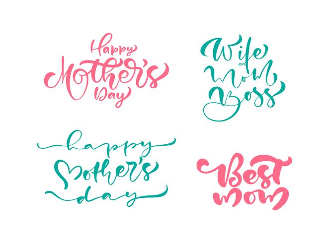 Set zinnen op Happy Mothers Day. Vector belettering kalligrafie tekst. Moderne vintage hand getrokken citaten. Beste moeder ooit illustratie