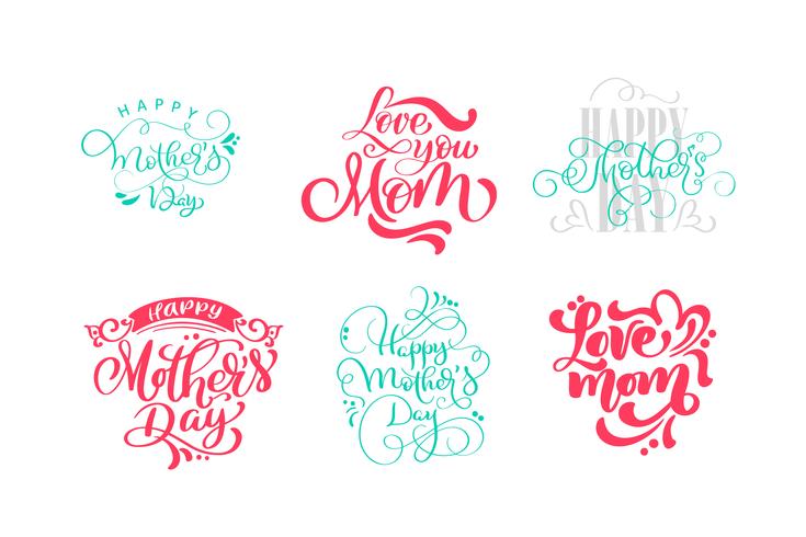 Set zinnen op Happy Mothers Day. Vector belettering kalligrafie tekst. Moderne vintage hand getrokken citaten. Beste moeder ooit illustratie