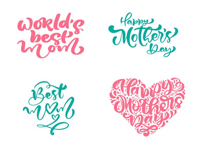 Set zinnen op Happy Mothers Day. Vector belettering kalligrafie tekst. Moderne vintage hand getrokken citaten. Beste moeder ooit illustratie