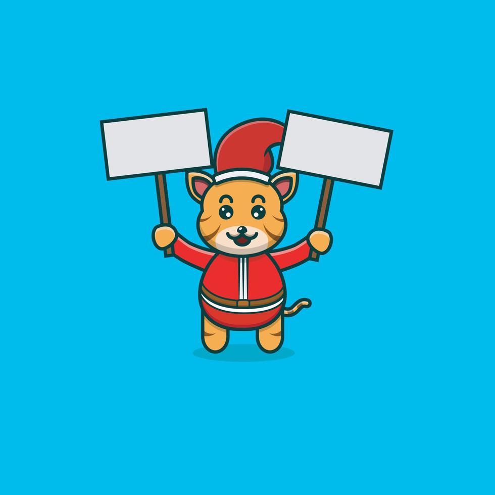 schattige baby tijger kerst met twee lege witte banner. karakter, mascotte, icoon en schattig ontwerp. vector