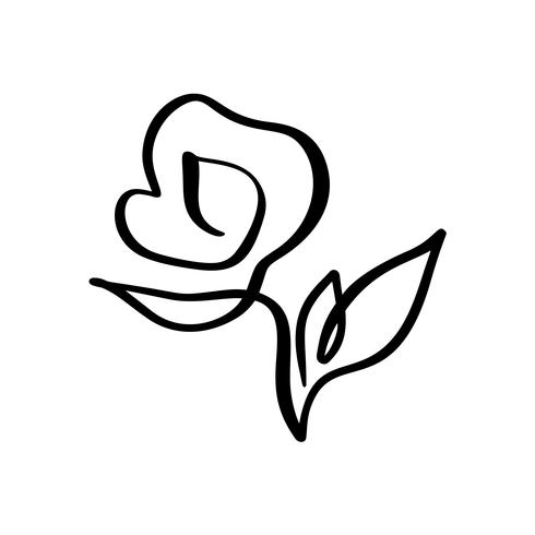 Rose bloem-concept. Continu lijn hand tekenen kalligrafische vector logo. Scandinavisch lente bloemenontwerpelement in minimale stijl. zwart en wit