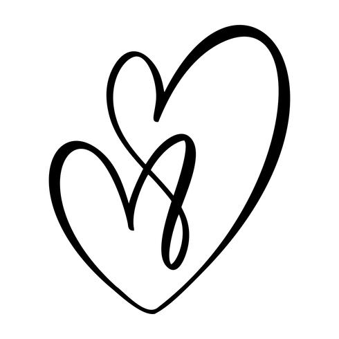 Hand getekend hart liefde teken. Romantische kalligrafie vectorillustratie. Concepn pictogram symbool voor t-shirt, wenskaart, poster bruiloft. Ontwerp platte element van dag van de Valentijnskaart vector