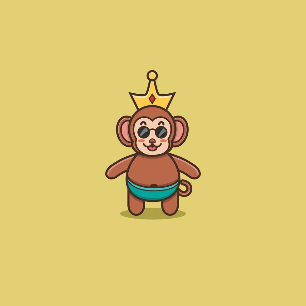 schattige baby aap koning. karakter, mascotte, logo, tekenfilm, icoon en schattig ontwerp. vector