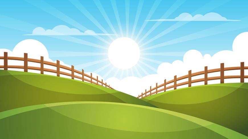 Hek, cartoon landschap. Zon, wolk, hemelillustratie. vector