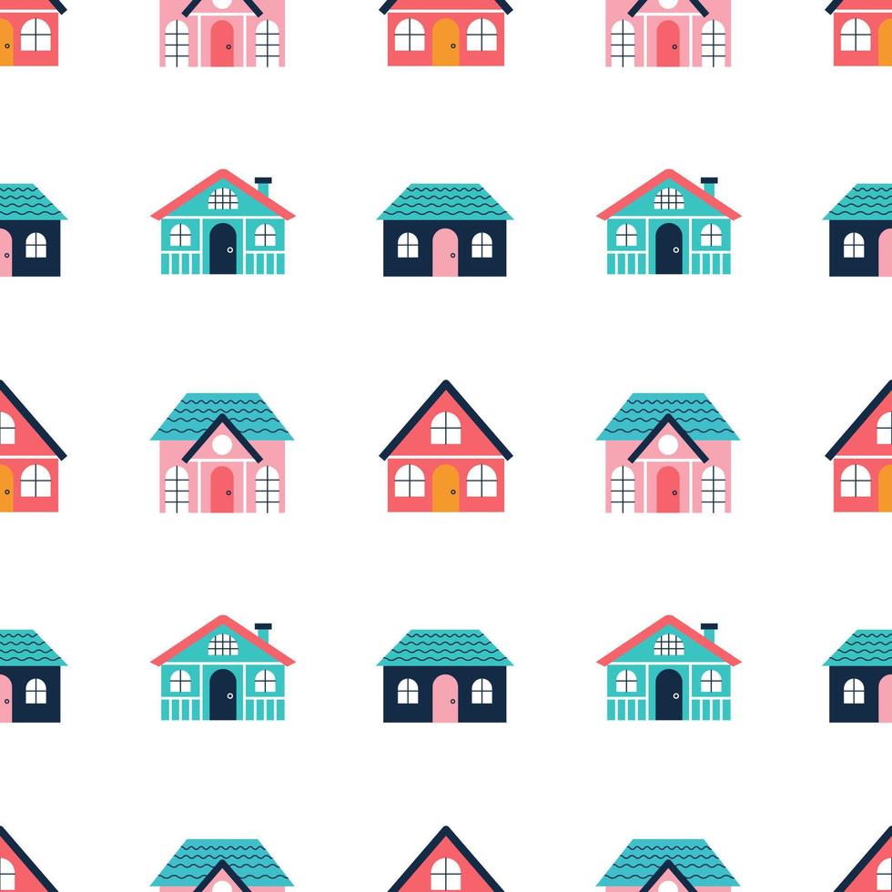 kleurrijke huizen, vector naadloos patroon in vlakke stijl