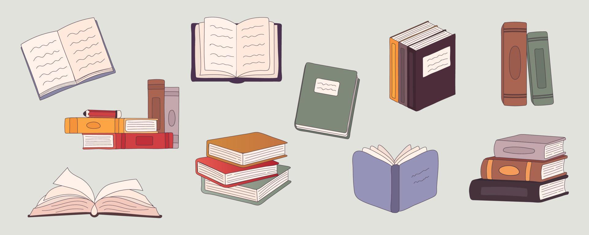 stapel boeken vector cartoon afbeelding instellen. stapel boekencollectie voor schoolbibliotheek of boekhandel