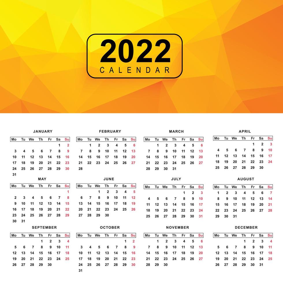 abstract 2022 nieuwjaarskalender sjabloonontwerp vector