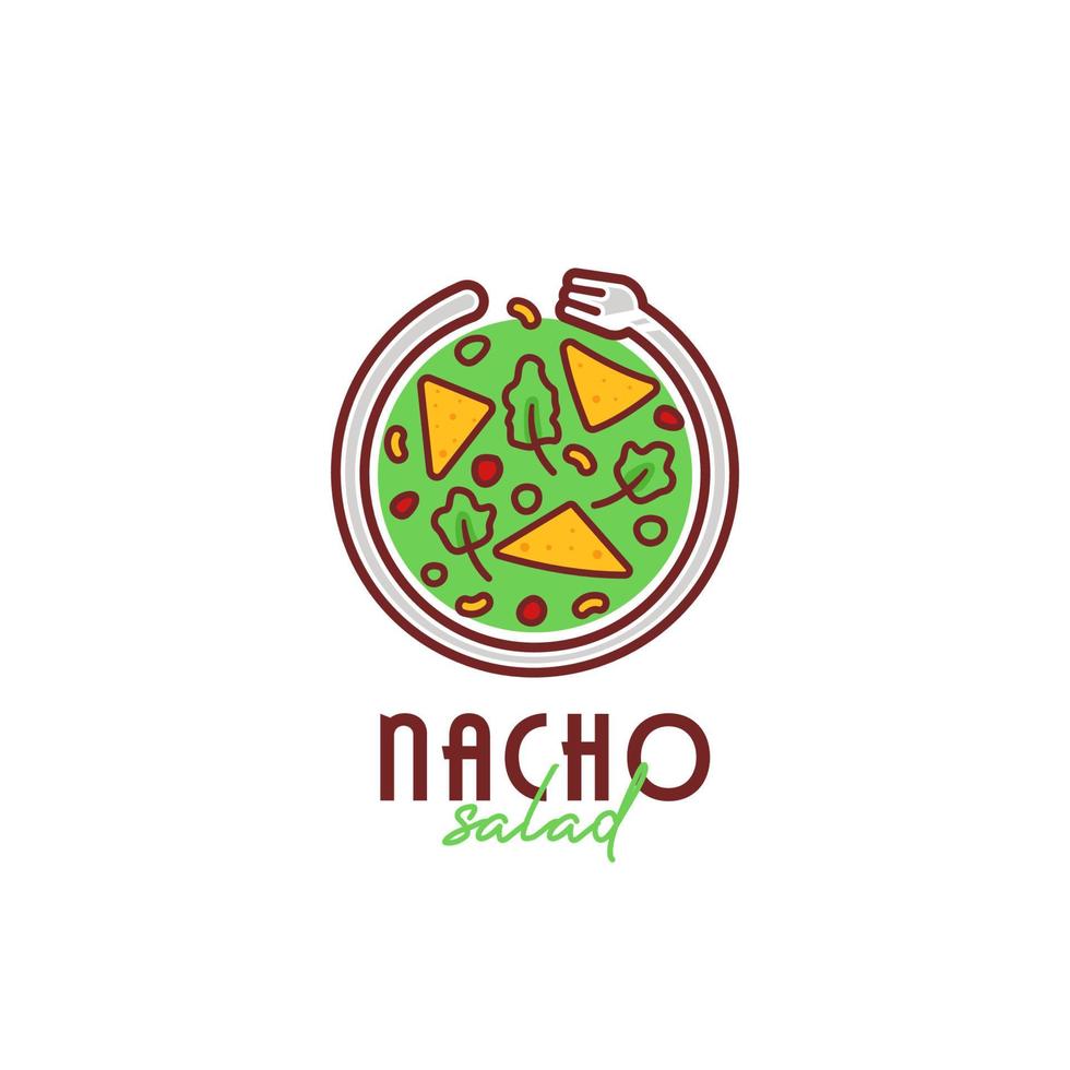 nacho taco slakom logo, mexicaanse culinaire nacho slakom logo met cirkel vorm vork pictogram illustratie vector