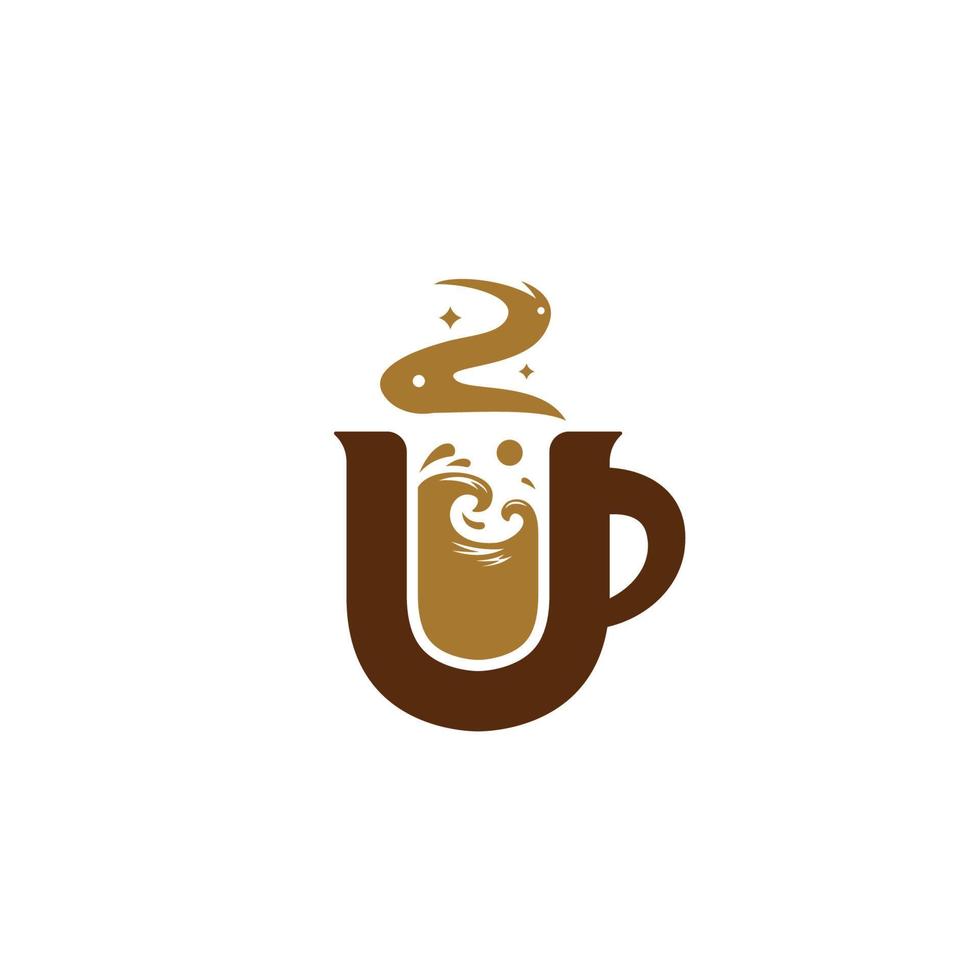 letter u koffie logo met zee oceaan golf illustratie binnen mok pictogram symbool vector