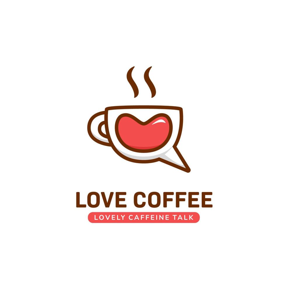 hou van koffie praten logo, mooie schattige koffiemok beker chat logo icoon vector