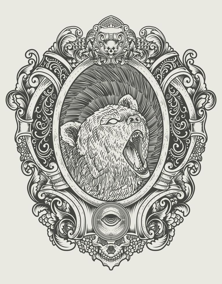 illustratie vintage grizzly beer met gravure stijl vector