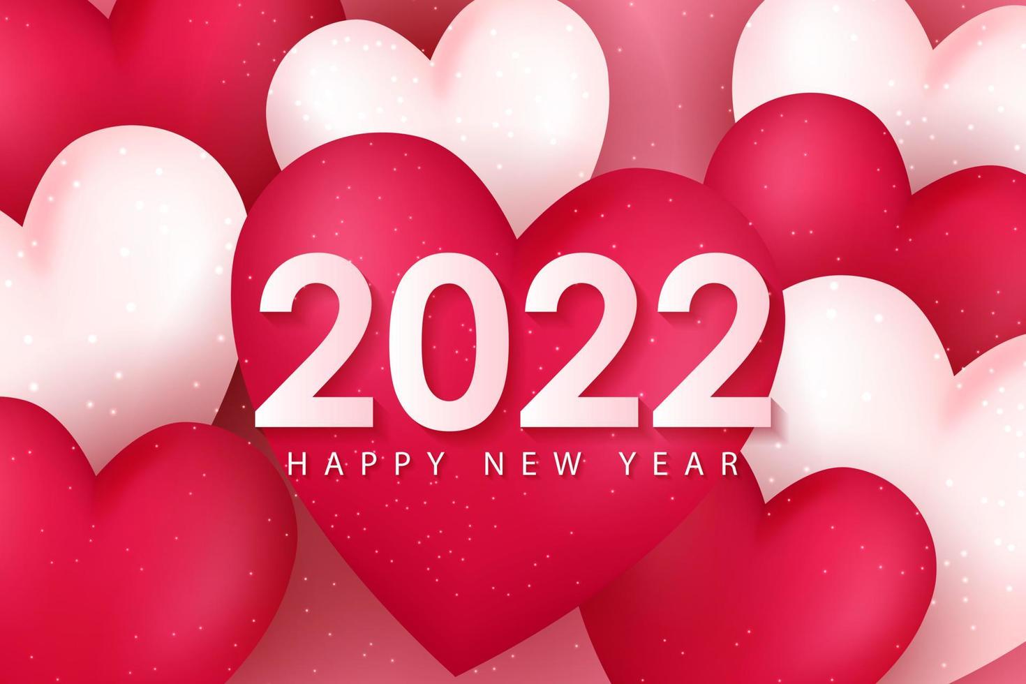 2022 gelukkig nieuwjaar wenskaart met realistische liefde hart stijl achtergrondontwerp voor wenskaart, poster, banner. vectorillustratie. vector