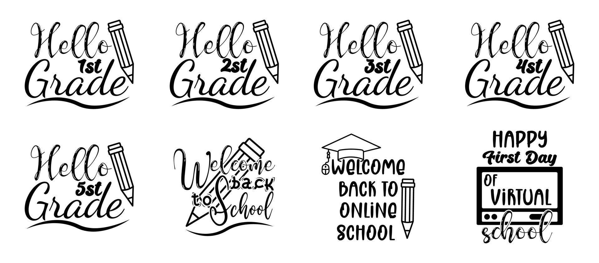 terug naar school. bundel ontwerp. belettering citaten. moderne belettering kunst voor prenten en posters, decoratie, wenskaart, t-shirt, mok, enz. vectorillustratie vector