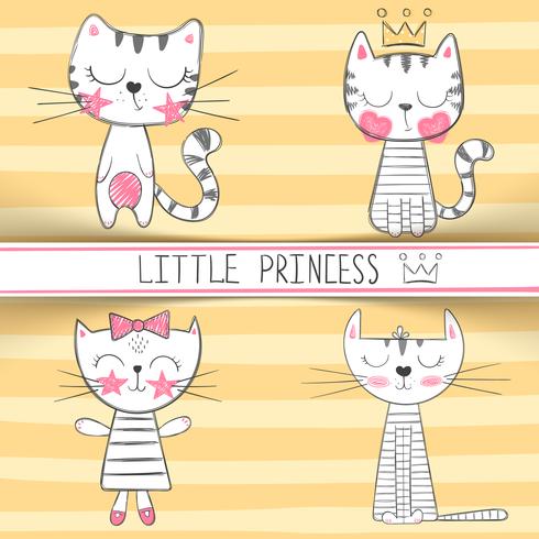 Schattige kleine prinses - kat tekens vector